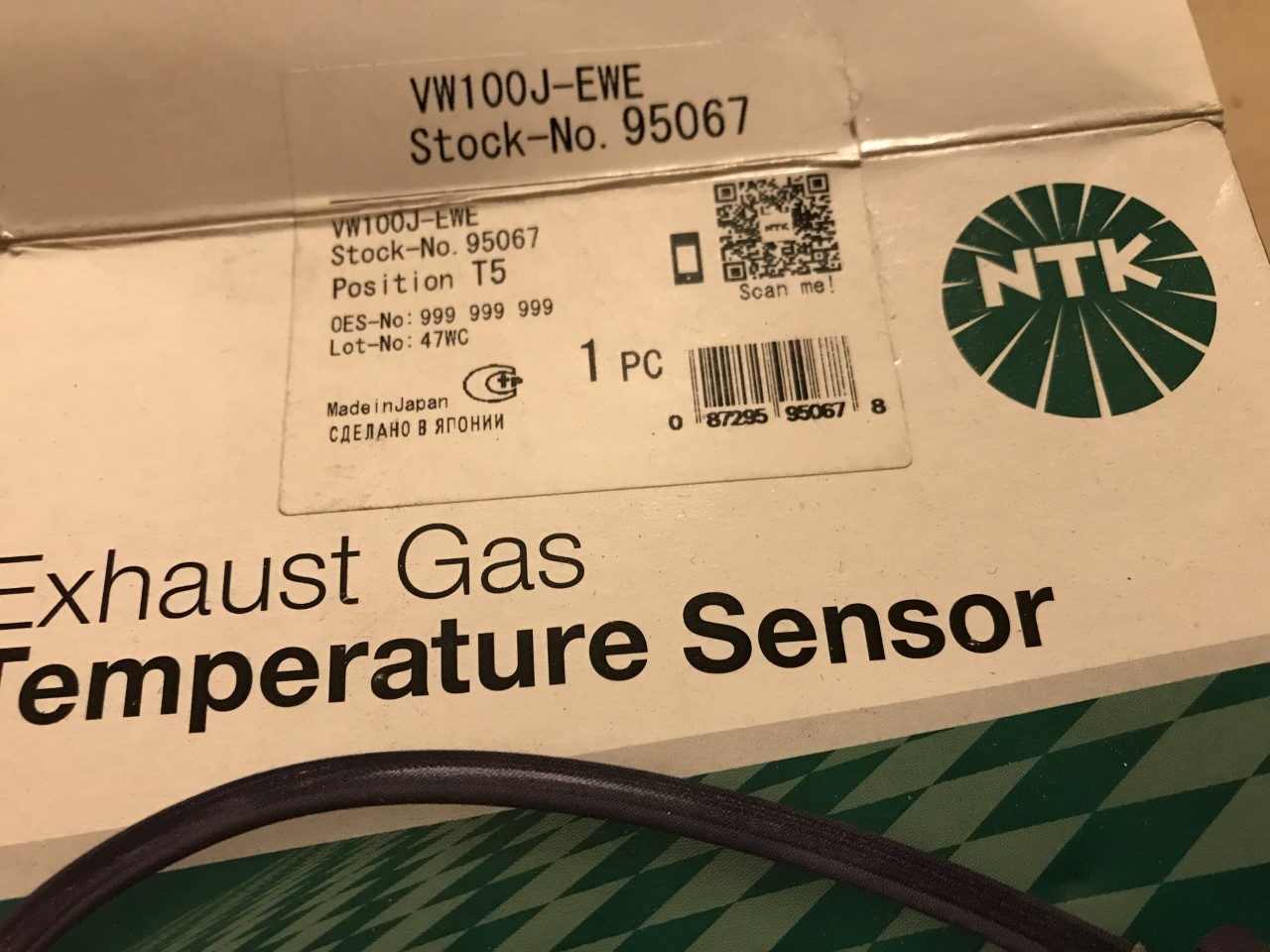 Exhaust Gas Temperature Sensor Skoda Octavia Superb Yeti Bettle VW100JEWE 95067