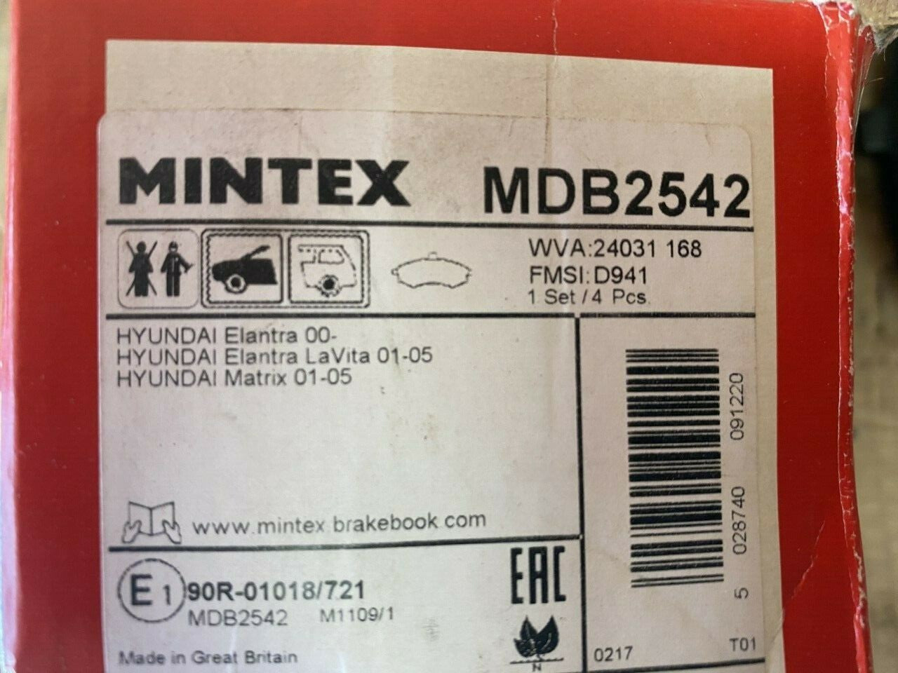 Mintex MDB2542 Front Brake Pad Set fits Hyundai
