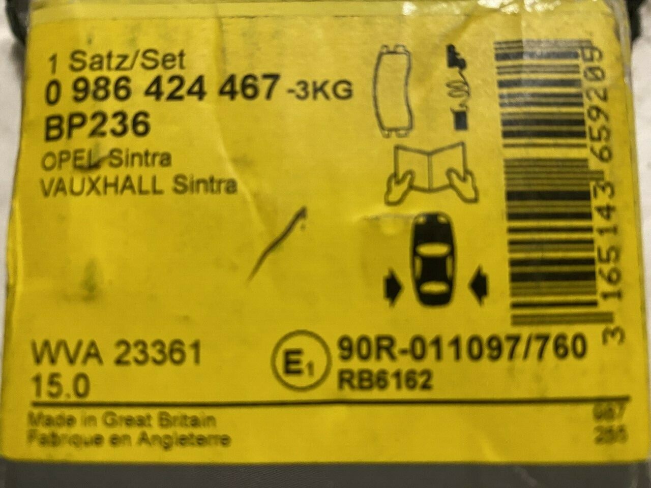 Bosch 0986424467 Rear Brake Pad Set fits Vauxhall Opel