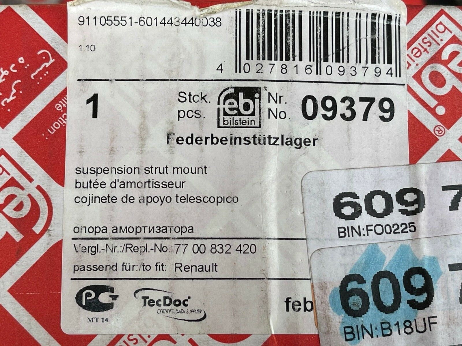 febi 09379 Strut Mount Top Strut Suspension Mount fits Renault Clio Laguna
