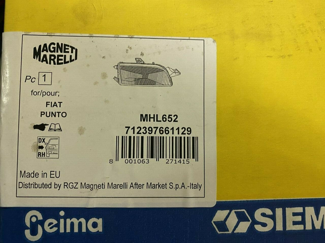 Magnetti MHL652 Off Side Right Hand Headlight Lamp fits Fiat Punto