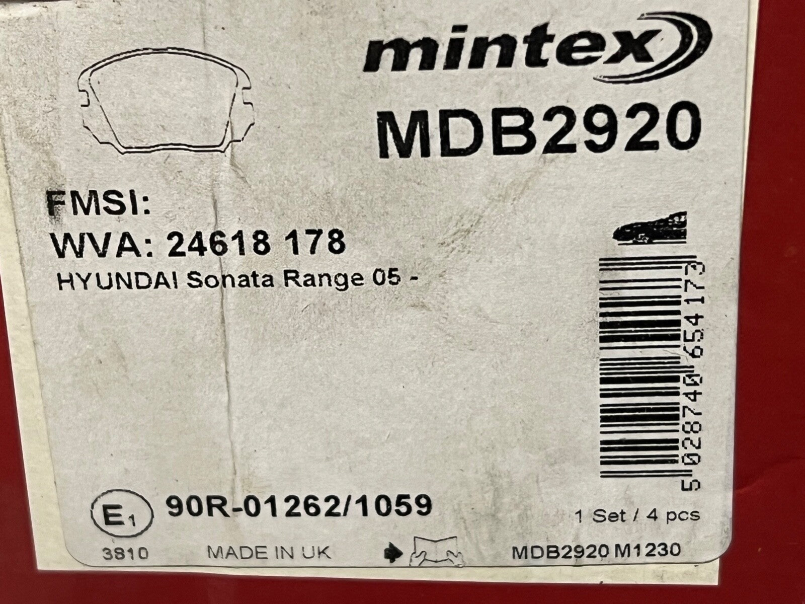 Mintex MDB2920 Front Brake Pad Set fits Hyundai Sonata 2005-onwards