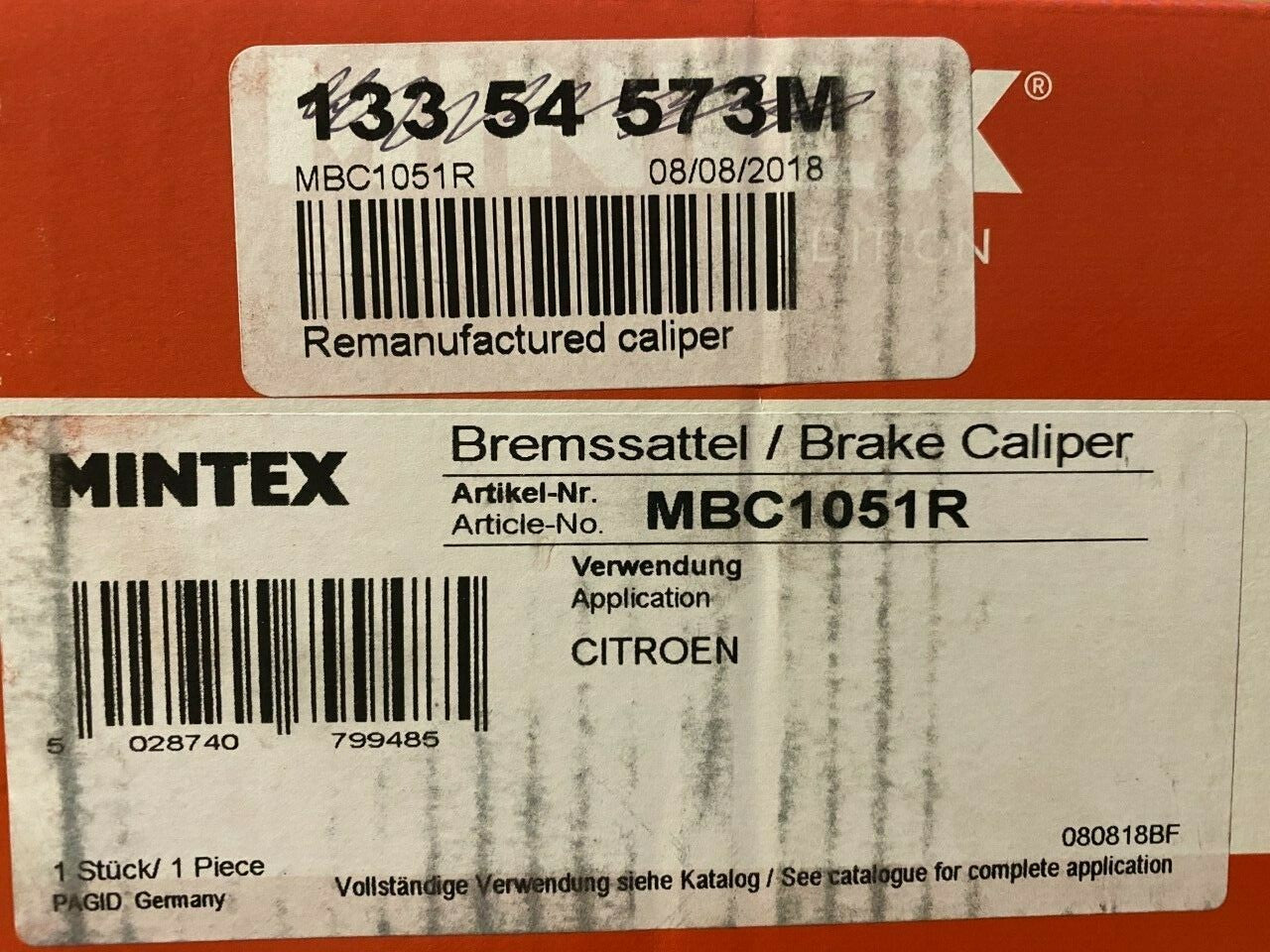 Mintex MBC1051R RX389858A0 Brake Caliper Rught Hand Off Side fit Citroen Peugeot