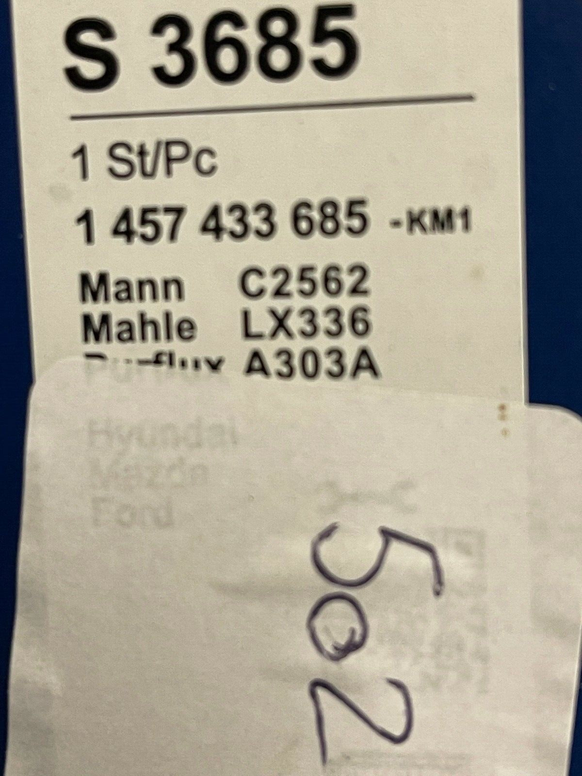 Bosch S3685 1457433685 Air Filter fits Hyundai Accent Mazda 626 E