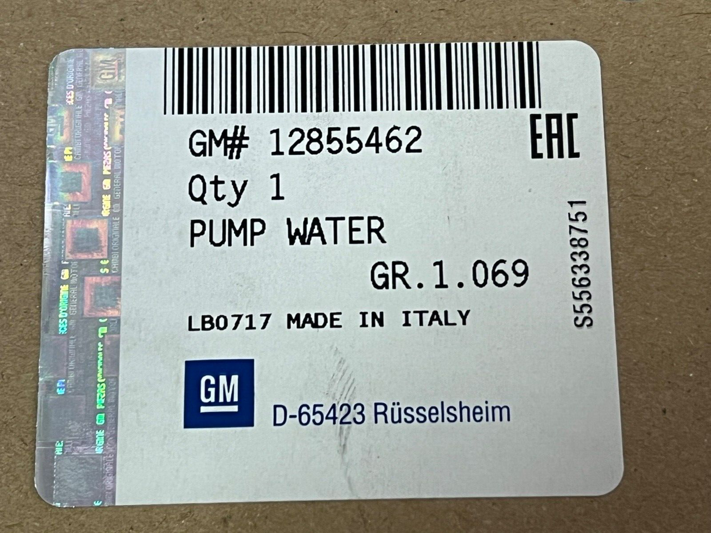 Genuine New Vauxhall 12855462 Water Pump fits Vauxhall Alfa Romeo Fiat Citroen