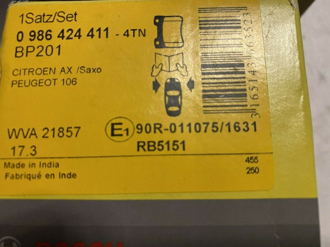 Bosch 0986424411 Front Brake Pad Set fits Citroen Peugeot