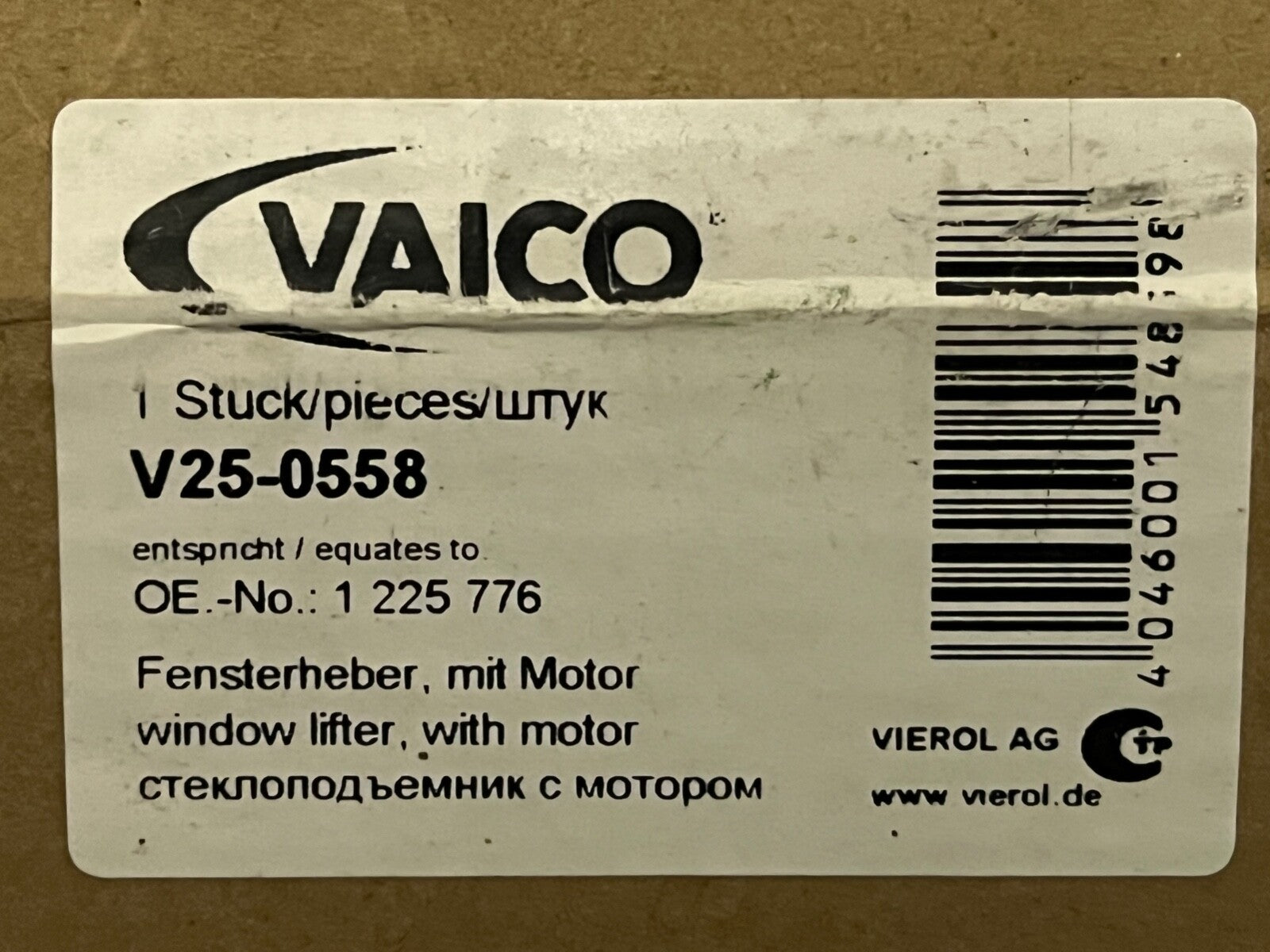 Vaico V25-0558 Window Regulator LH with Motor fits Ford Fiesta MK5 2001-2008