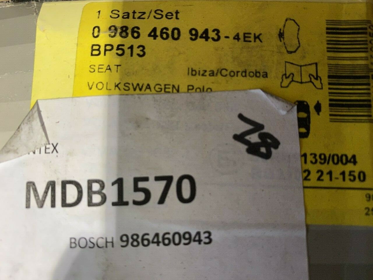 Bosch 0986460943 Front Brake Pad Set fits Seat VW Volkswagon