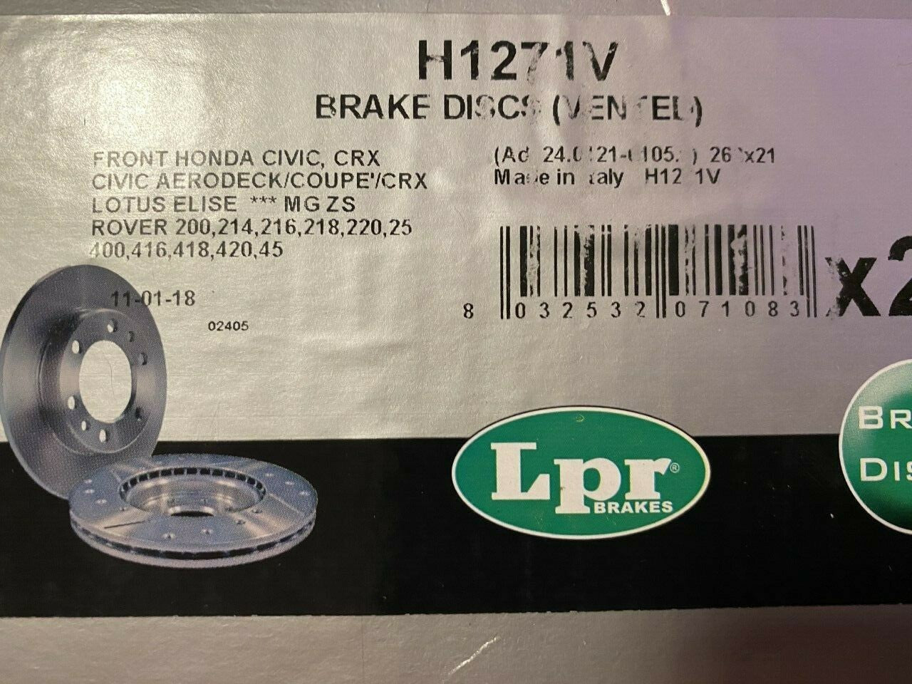 LPR H1271V Front Brake Discs fits Honda Rover Lotus MG