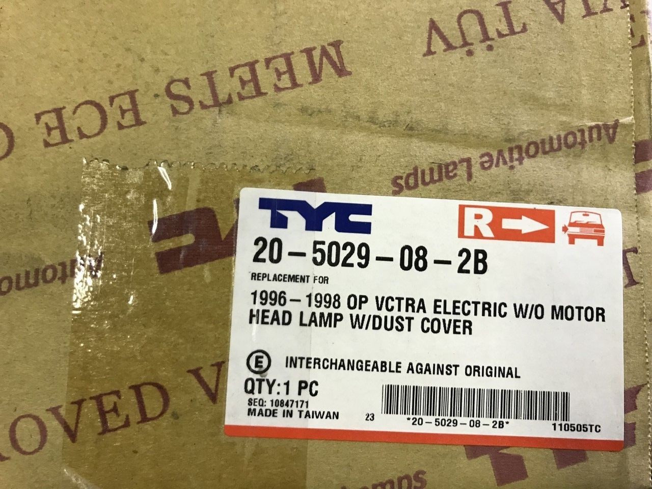 Headlight Lamp with Electric Motor Off Side Right Hand Vectra B 205029082B