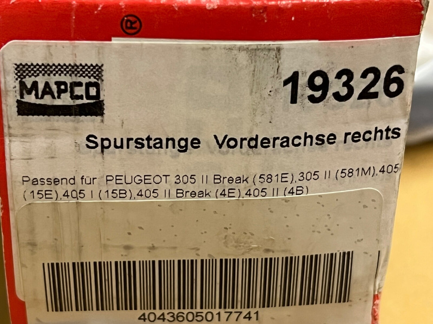 Mapco 19326 Front Right Hand Side Tie Rod Assembly fits Peugeot 305 405