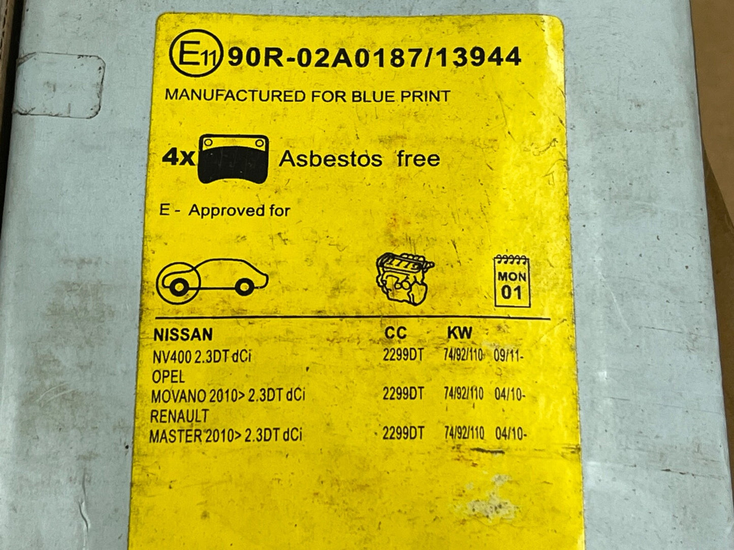 Blue Print ADN142156 Front Brake Pad Set fits Nissan Renault Vauxhall Movano