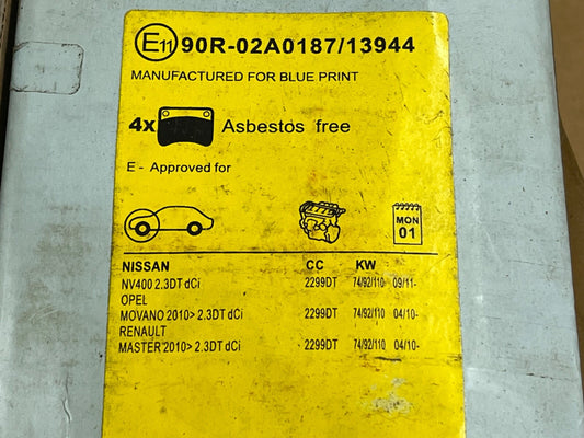 Blue Print ADN142156 Front Brake Pad Set fits Nissan Renault Vauxhall Movano