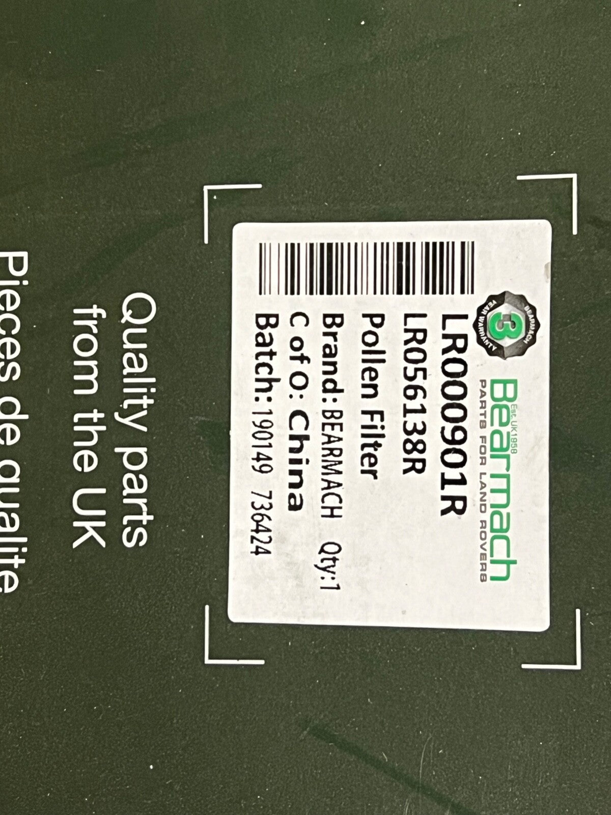 Bearmach LR000901 LR056138R Pollen Cabin Filter fits Land Rover