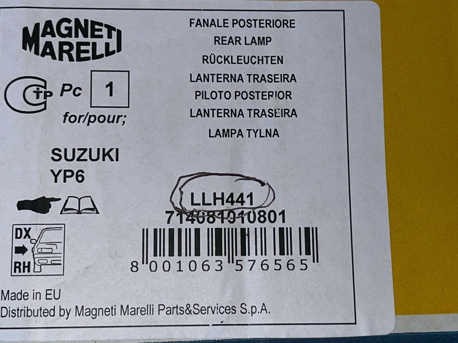 Magnetti Marelli LLH441 Rear Right Hand Side fits Suzuki