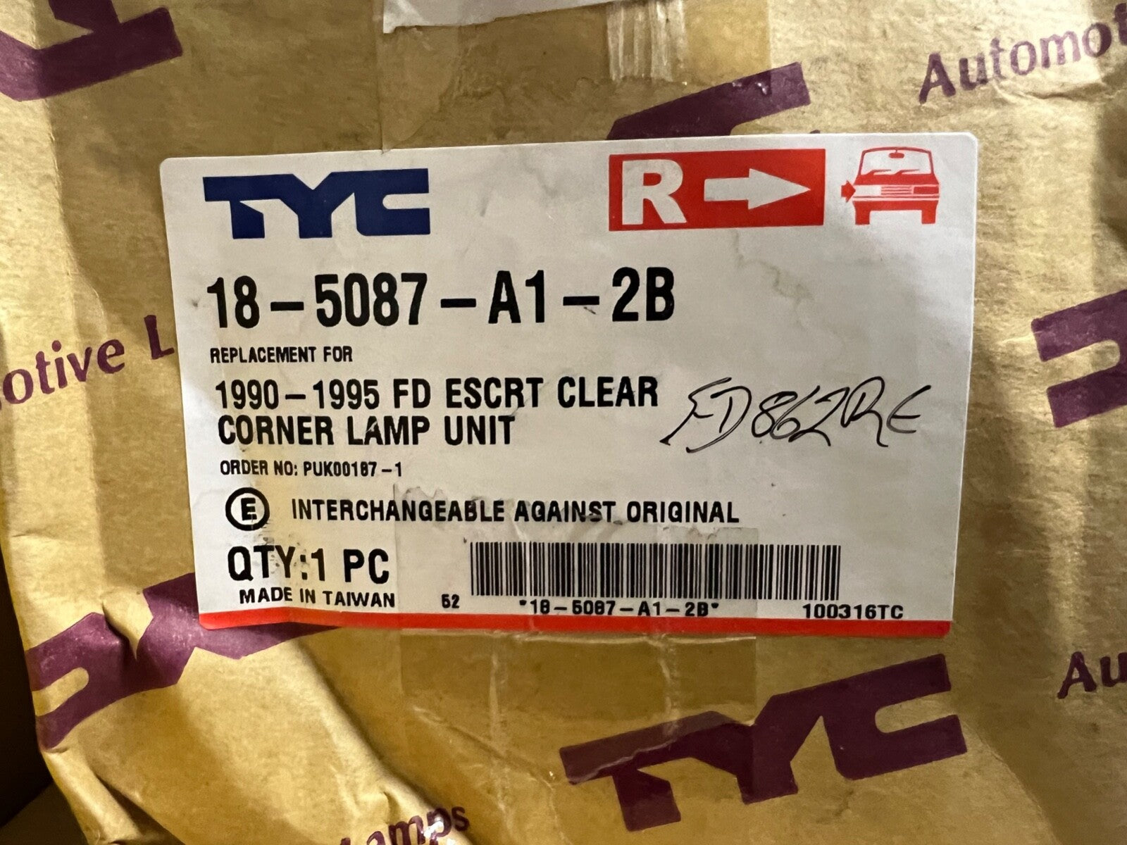 Front Off Side Right Hand Indicator Lamp fit Ford Escort 90-95 TYC 18-5087-A1-2B