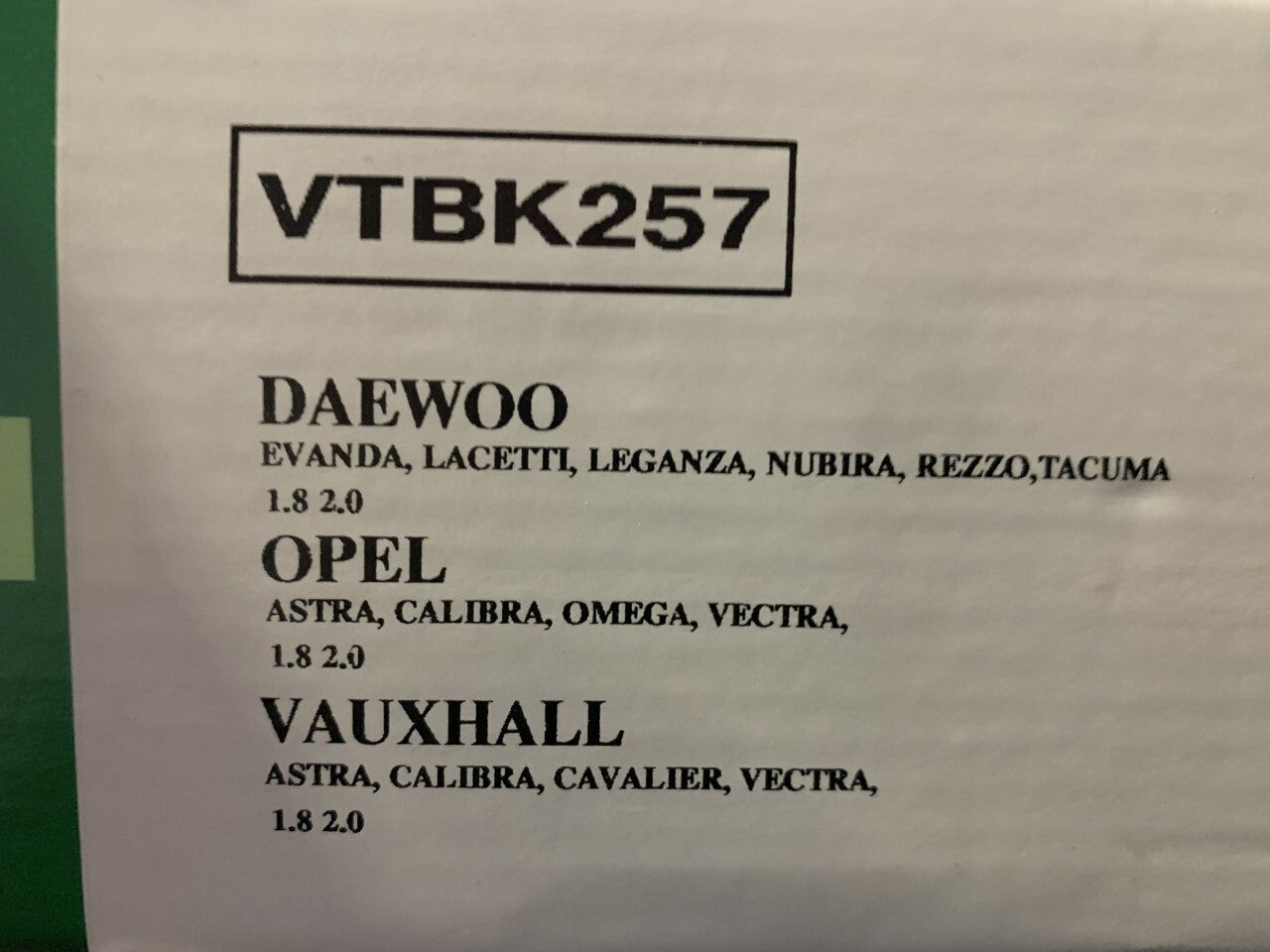 Veco VTBK257 Timing Belt Kit fits Daewoo Opel Vauxhall
