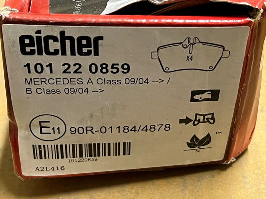 Eicher 101220859 Front Brake Pad Set fits Mercedes A Class B Class 09/2004 on