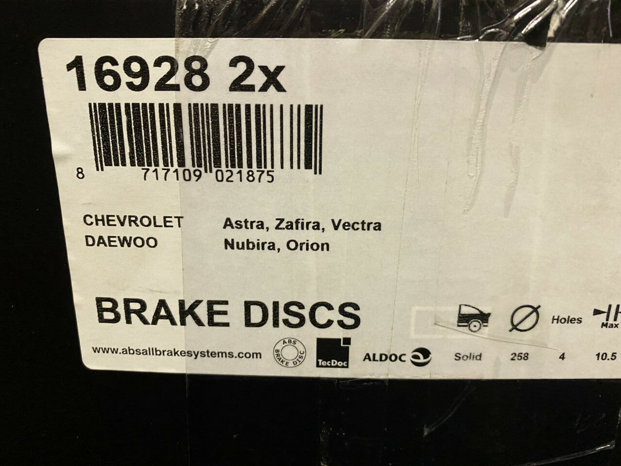 ABS 16928 Rear Solid Brake Disc fits Vauxhall Daewoo