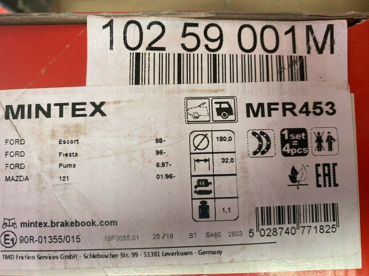 Mintex MFR453 Rear Brake Shoe Set fits Ford Mazda