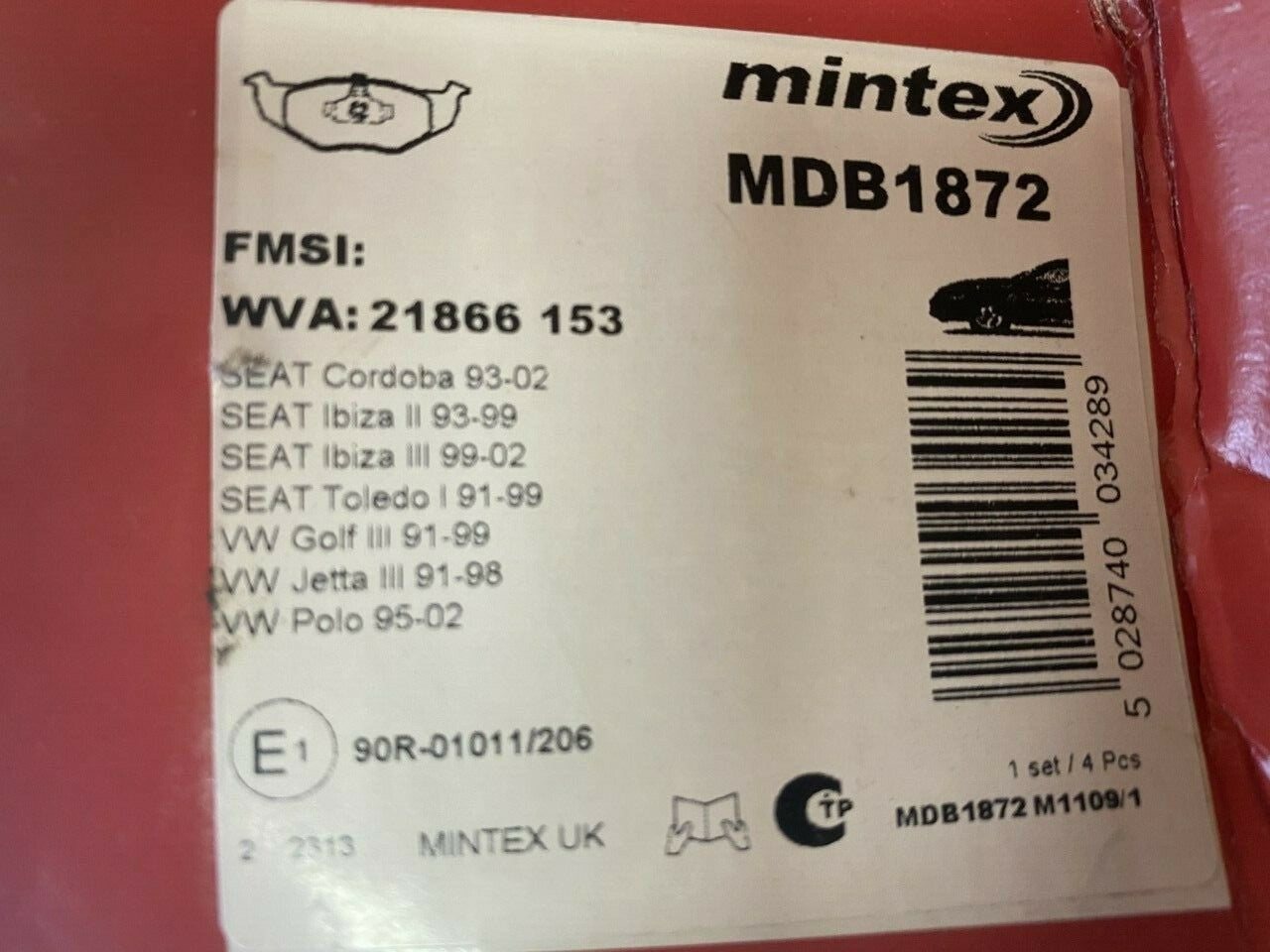 Mintex MDB1872 Front Brake Pad Set fits Seat VW Volkswagon