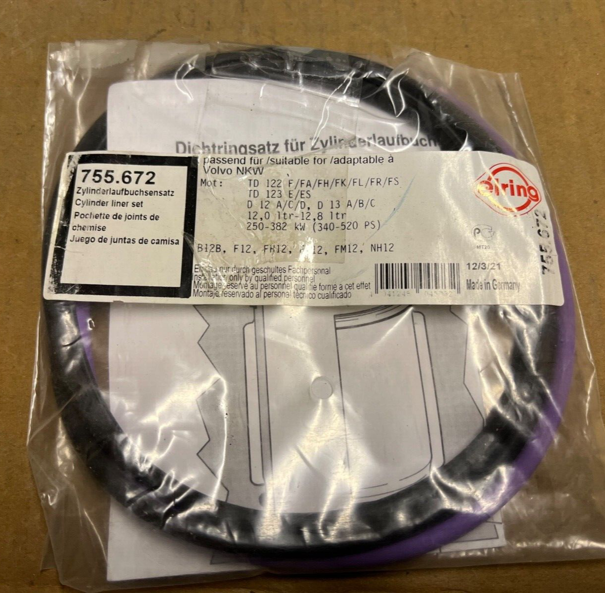 ELRING 755.672 Cylinder Sleeve O Ring Set fits Mack Renault Volvo Trucks