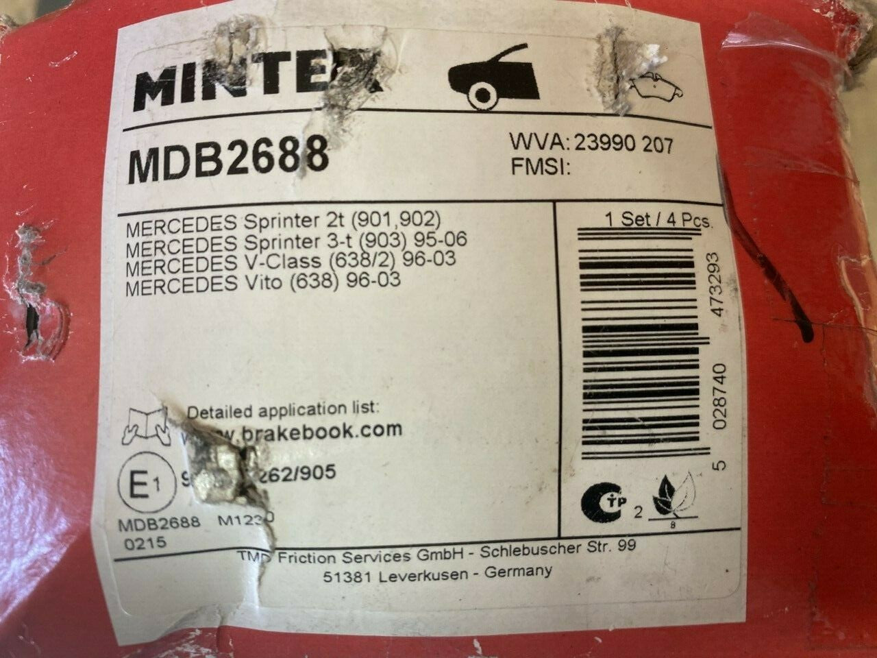 Mintex MDB2688 BBP1588 Front Brake Pad Set fits Mercedes