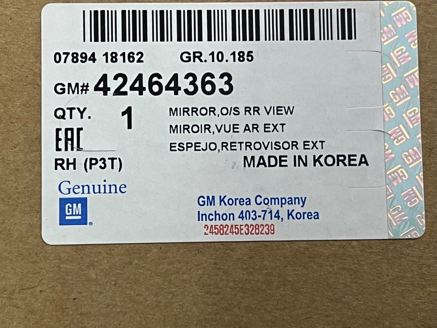 Genuine NEW 42464363 Off Side Wing Mirror White Vauxhall Mokka X MK2 2018 Onward