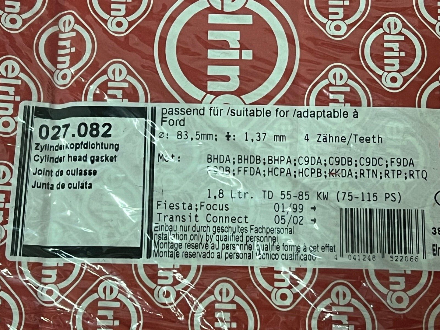 Elring 027.082 Head Gasket fits Ford Transit Connect Fiesta Focus C-Max Courier
