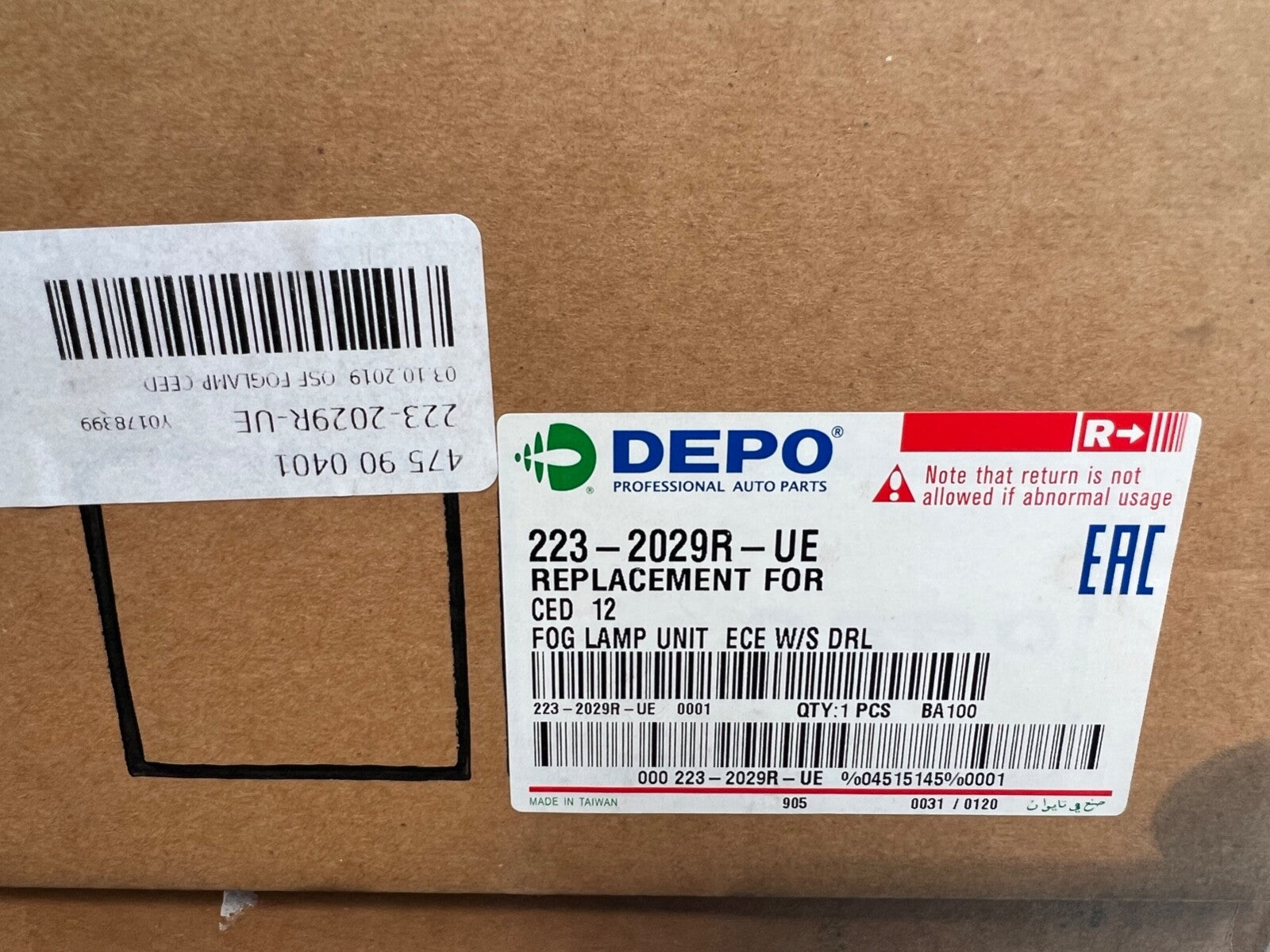 Depo 223-2029R-UE Front Off Side Fog Light Lamp fits Kia Ceed 2012-onwards