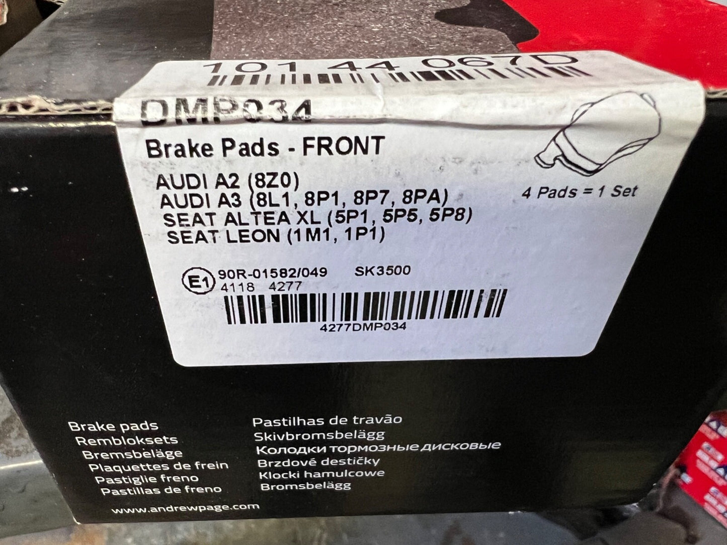 Front Brake Pads fits Audi A2 / Audi A3 / Seat Altea XL / Seat Leon DMP034