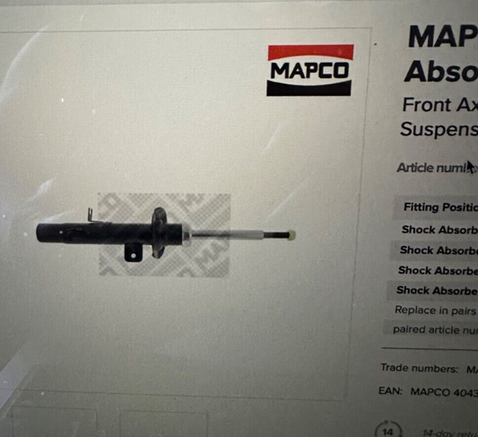 20354 Mapco Front Near Side Left Hand Side Shock Absorber fits Citroen Peugeot
