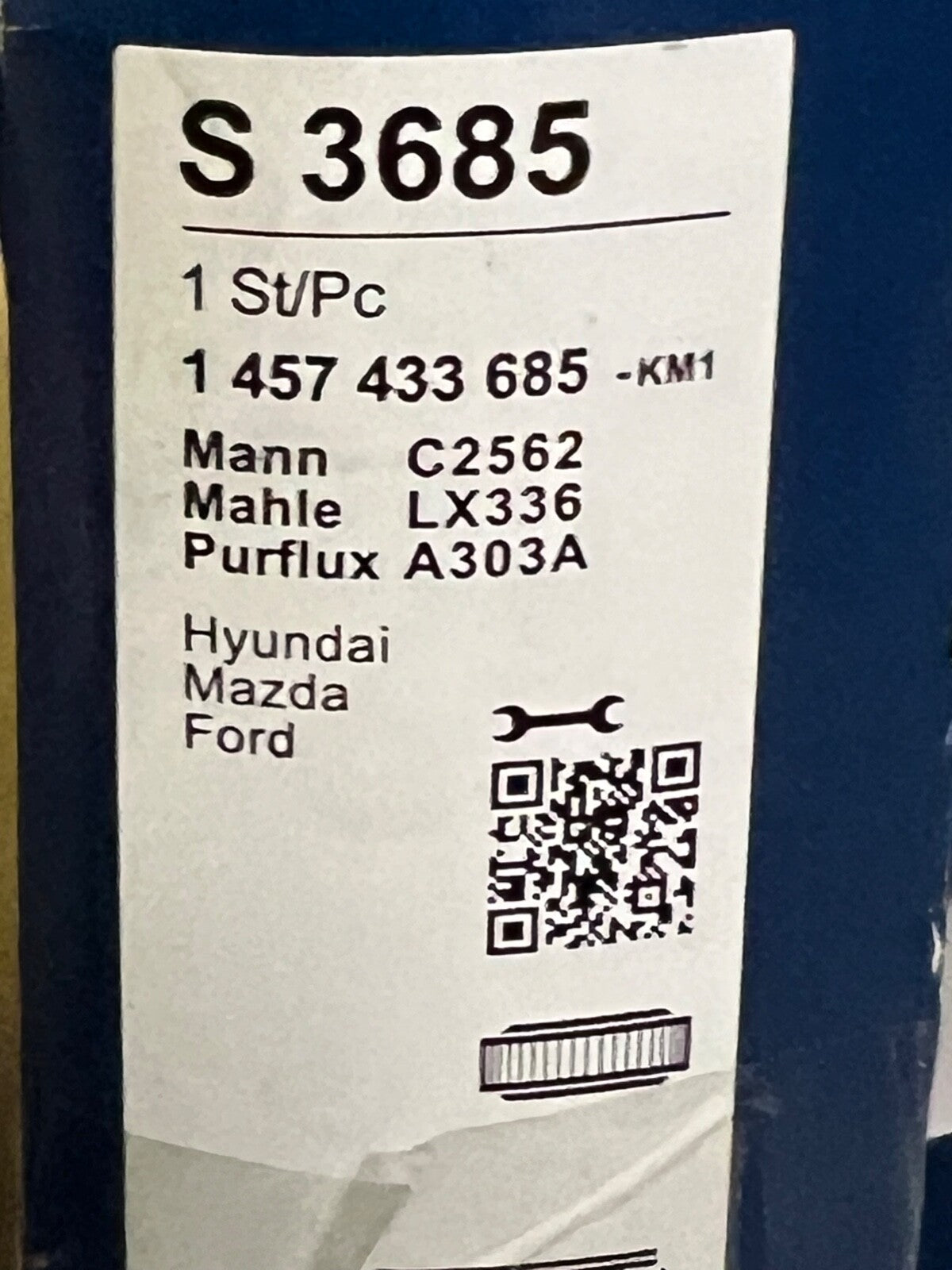 Bosch S3685 1457433685 Air Filter fits Hyundai Accent Mazda 626 E