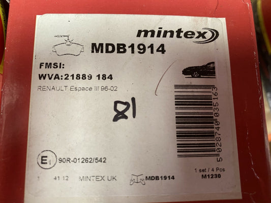 Mintex MDB1914 Front Brake Pad Set fits Renault