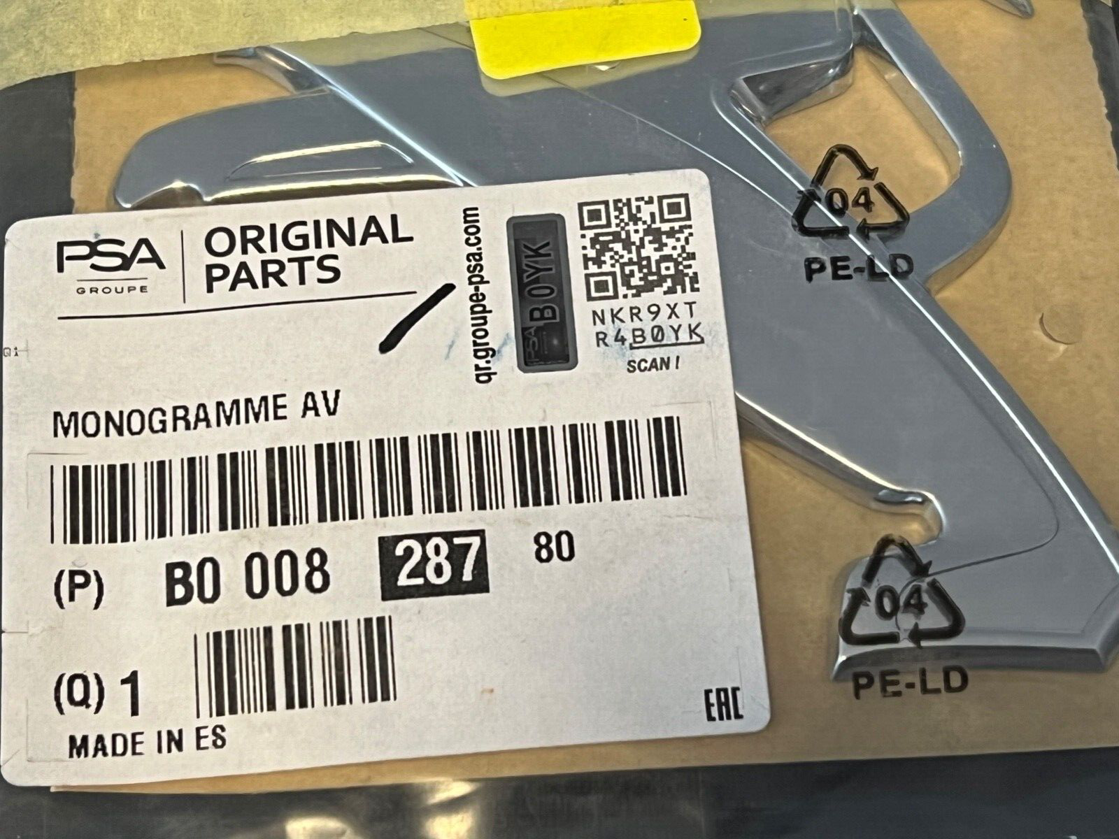 Genuine New Peugeot B00828780 Monogramme Emblem Badge