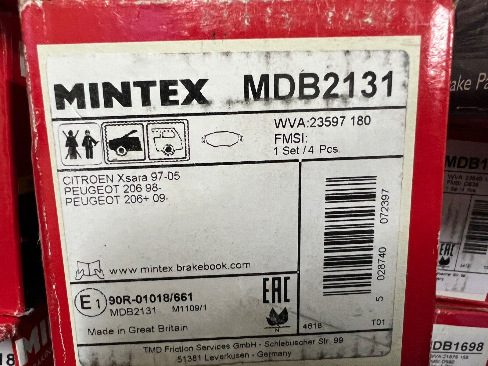 Mintex MDB2131 Front Brake Pad Set fits Citroen Peugeot