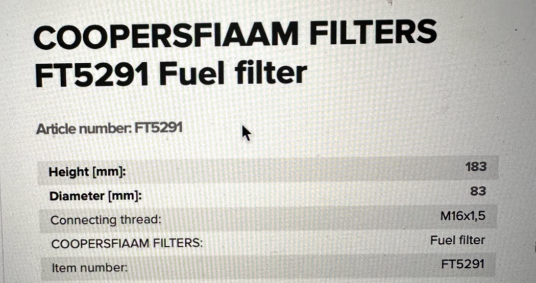 Coopers FIAAM FT5291 Diesel Fuel Filter fits BMW MG