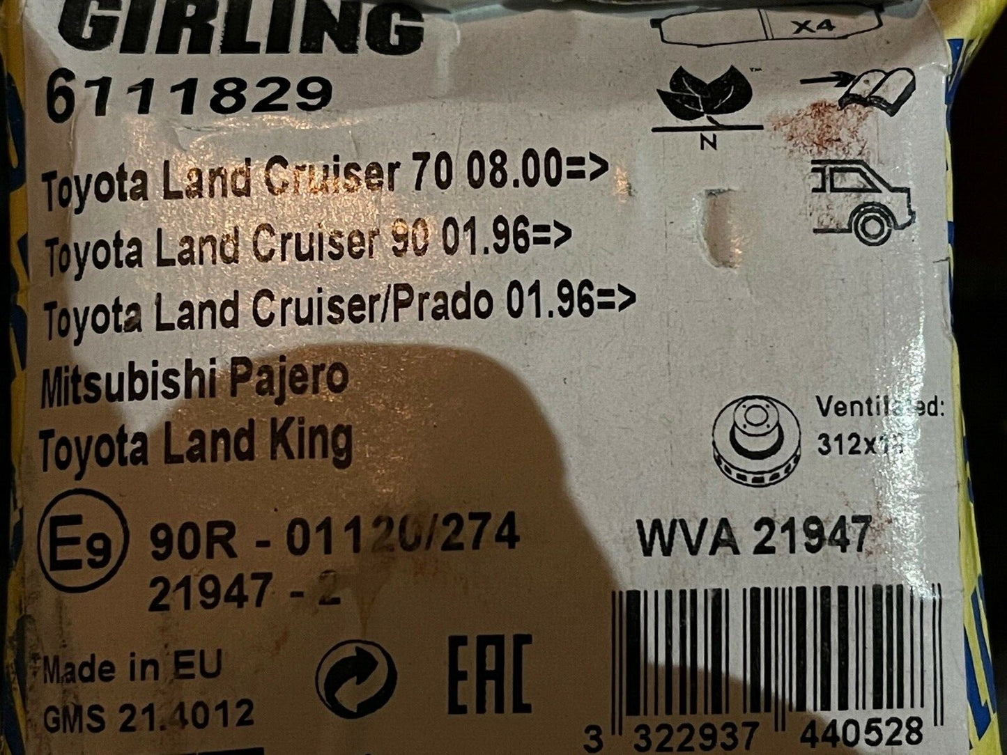 Girling 6111829 GDB1182 Rear Brake Pad Set fits Toyota