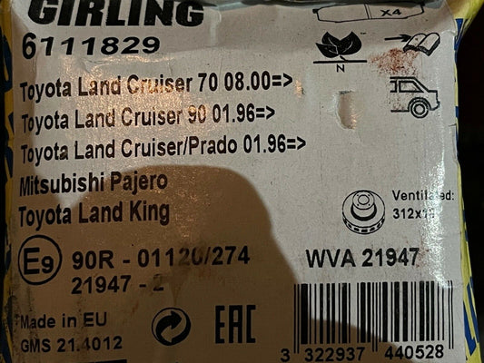 Girling 6111829 GDB1182 Rear Brake Pad Set fits Toyota