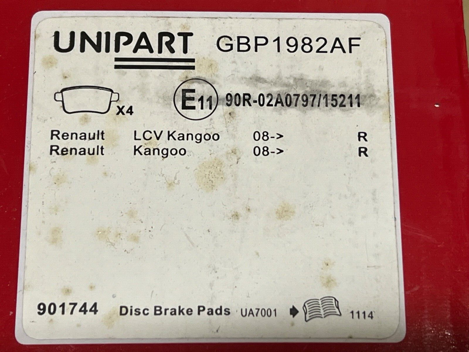Unipart GBP1982AF Rear Brake Pads fits Mercedes Citan 1.2 1.5 Renault Kangoo