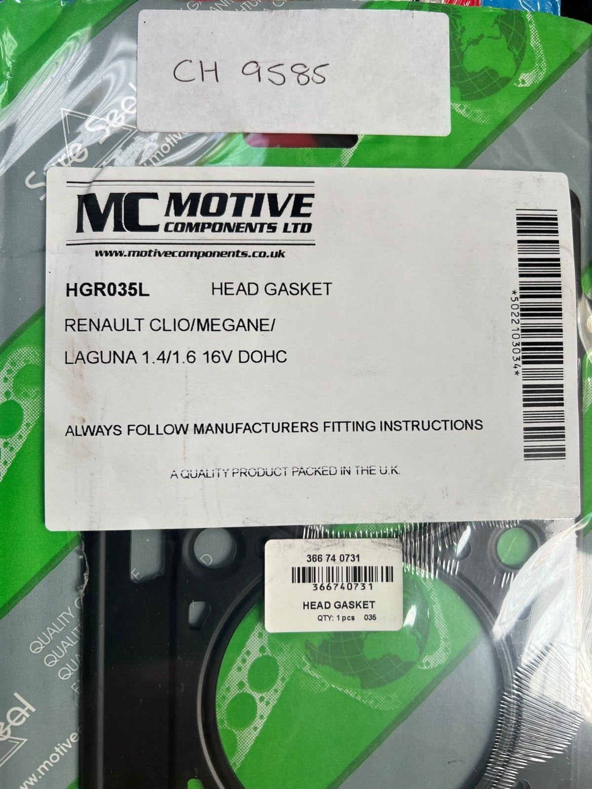 MC Motive HGR035L CH9585 Head Gasket fits Renault Clio Megane Laguna