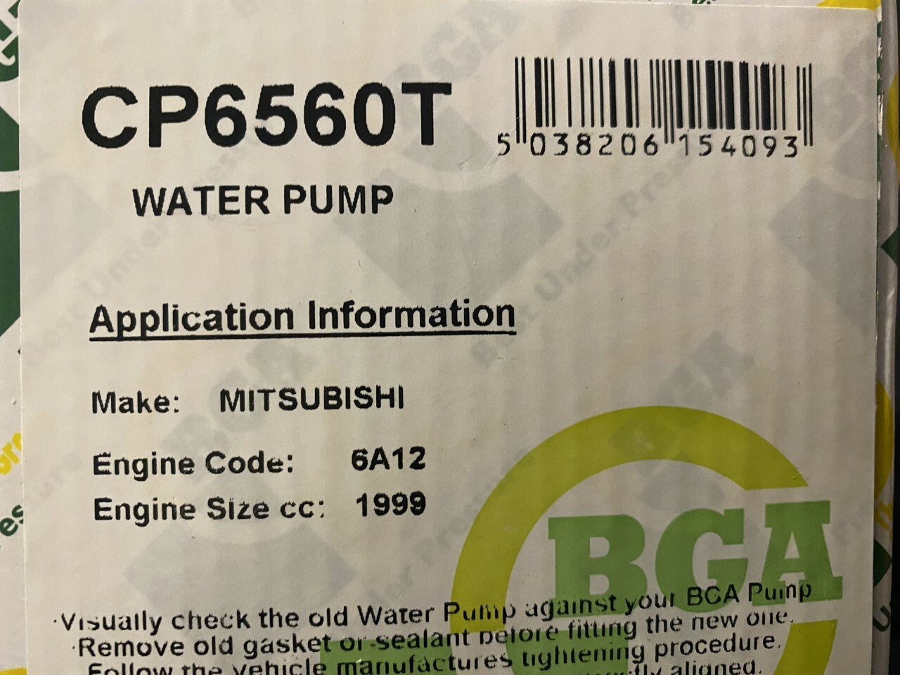 BGA CP6560T VKPC95003 Water Pump fits Mitsubishi