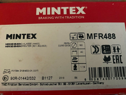 Mintex MFR488 Rear Brake Shoe Set fits Mercedes VW