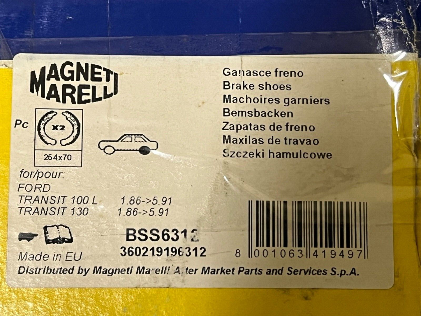 Magneti Marelli BSS6312 Rear Brake Shoe Set fits Ford Transit Peugeot 205