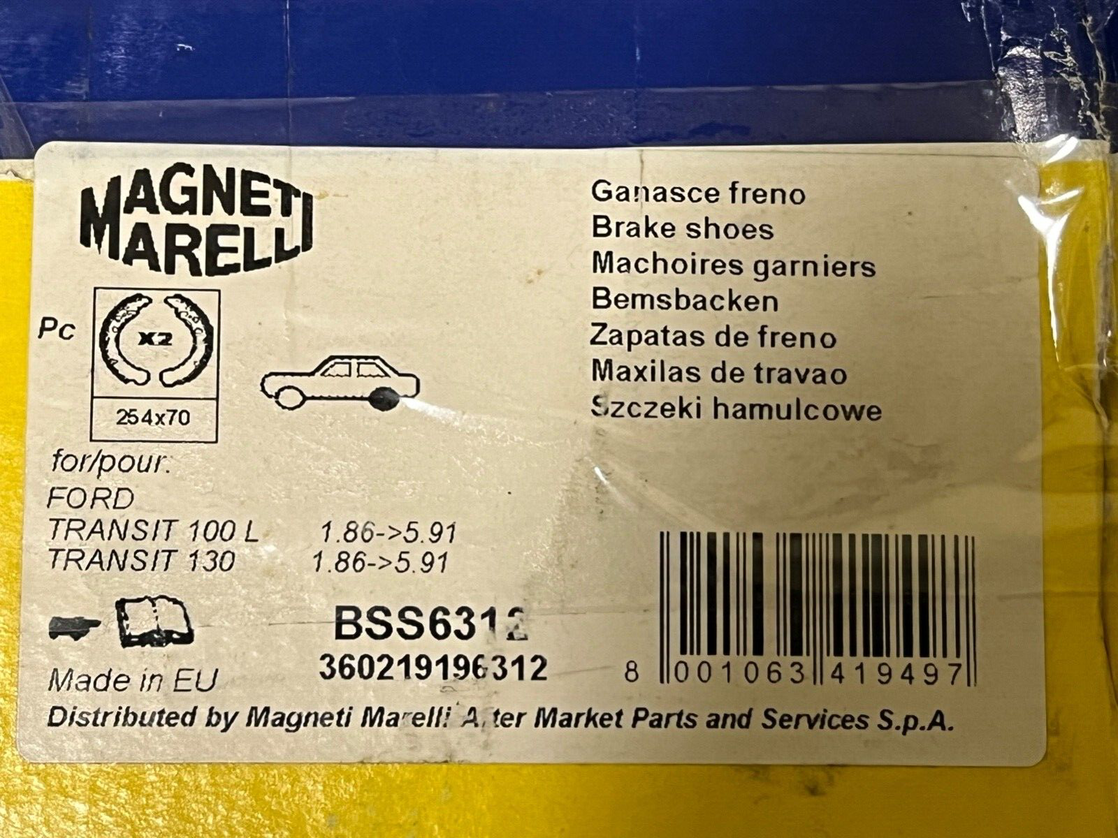 Magneti Marelli BSS6312 Rear Brake Shoe Set fits Ford Transit Peugeot 205