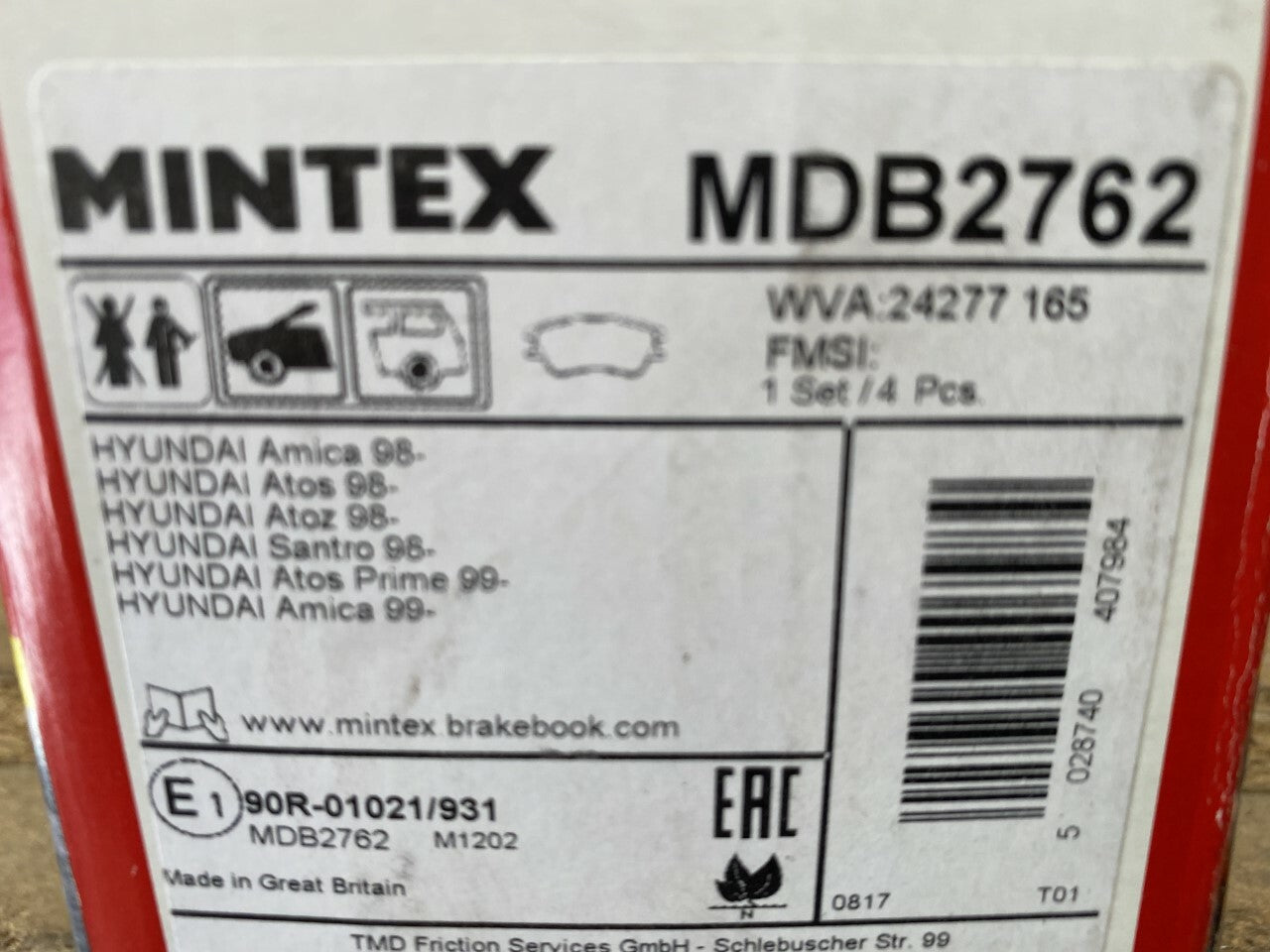 Mintex MDB2762 Front Brake Pad Set fits Hyundai