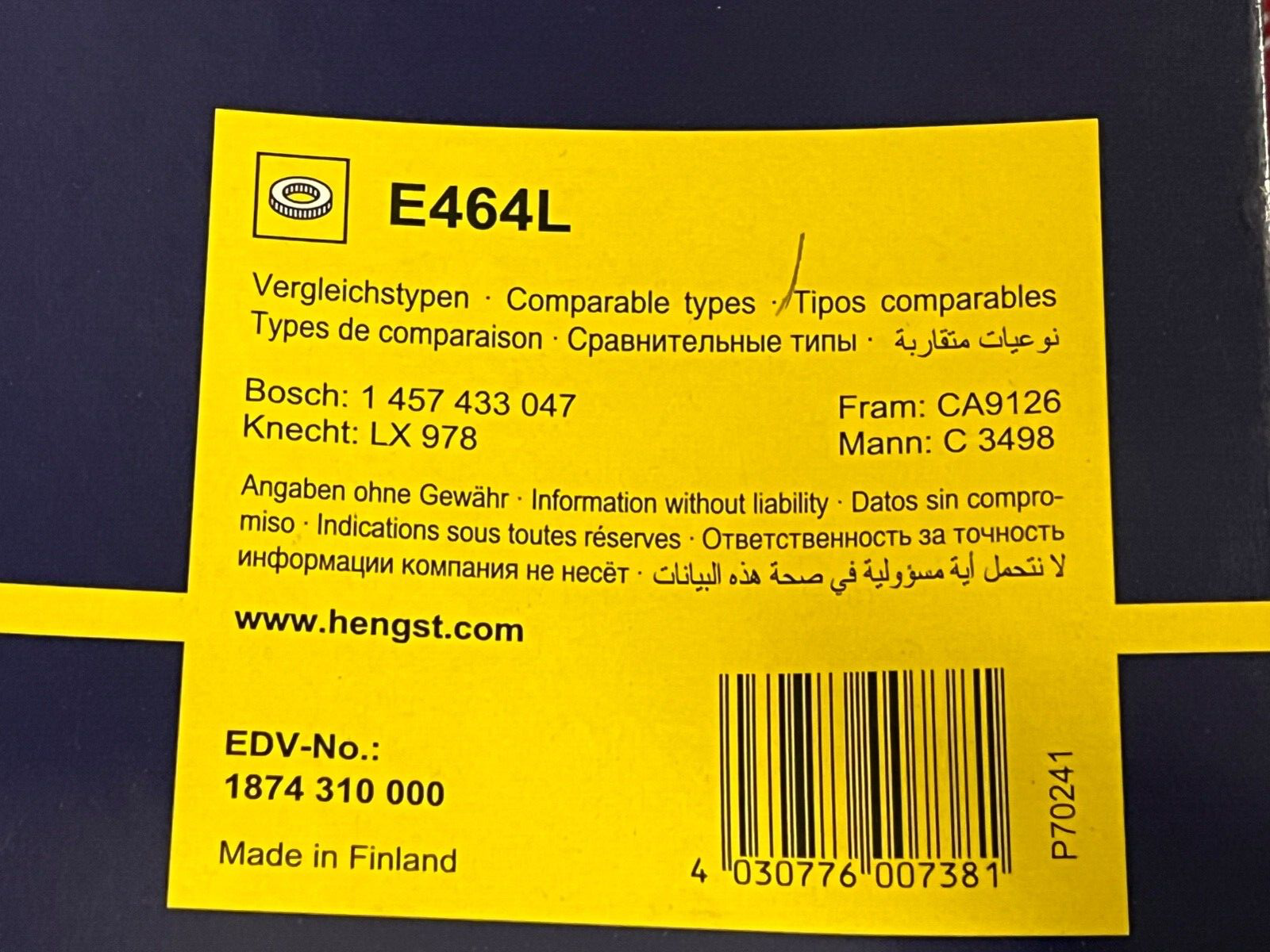 HENGST E464L AIR FILTER fits Ford Mondeo