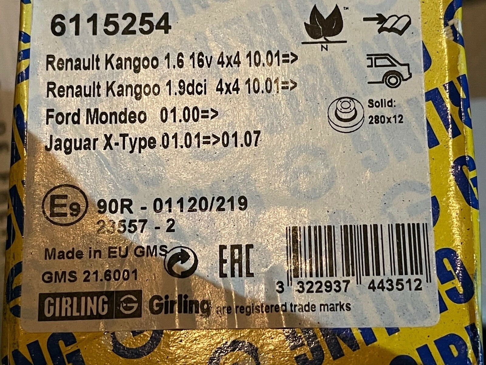 Girling 6115254 2355702 Rear Brake Pad Set fits Ford Jaguar Renault