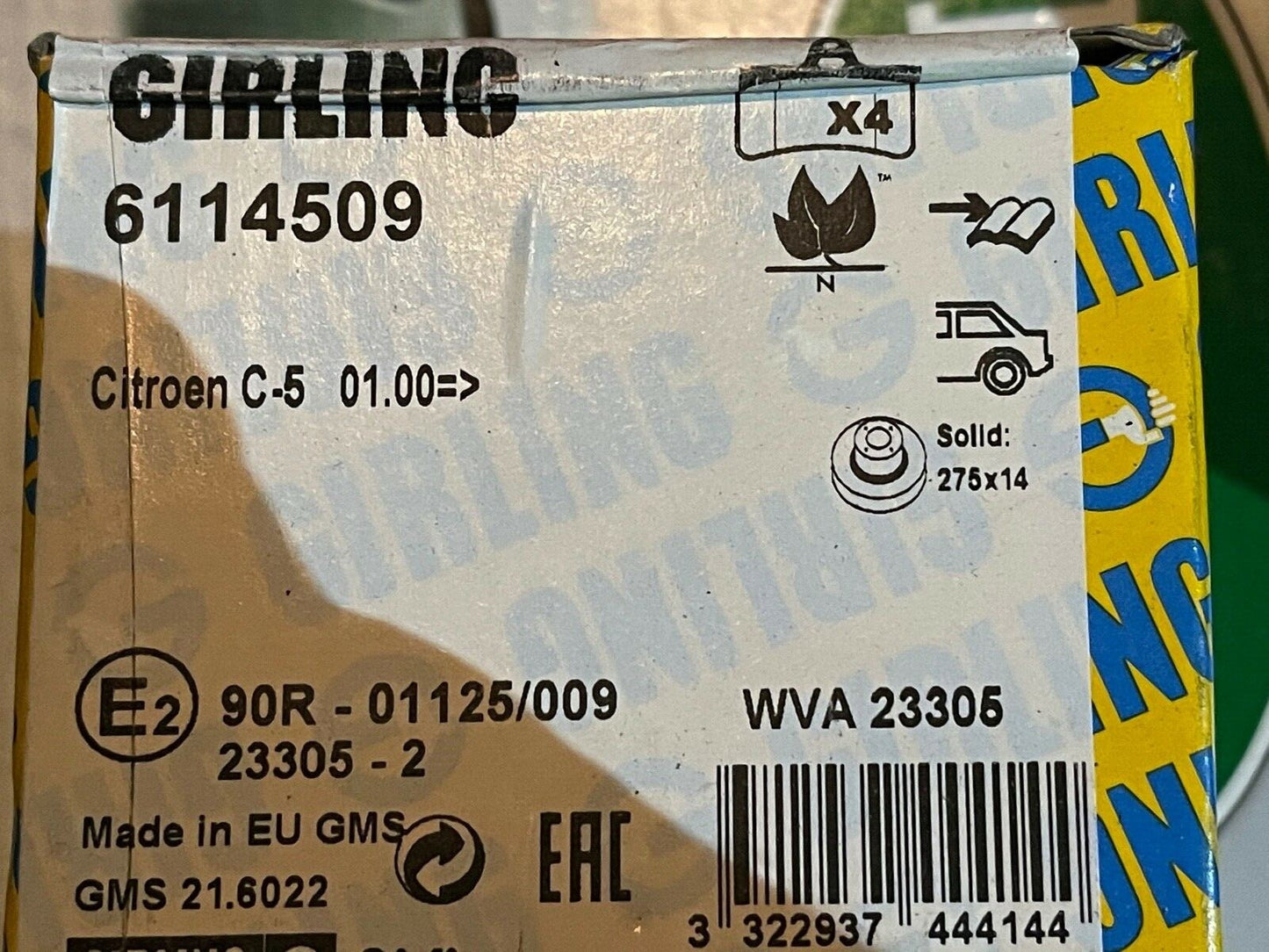 Girling 6114509 GDB1450 Rear Brake Pad Set fits Citroen