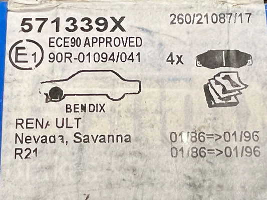 Bendix 571339X Front Brake Pads Fits Renault 21 1986 - 1994